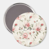 アイボリーとブッシュピンクのローズ フラワーのウェディング マグネット (正面/裏面)