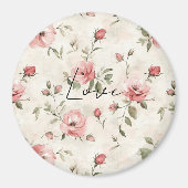 アイボリーとブッシュピンクのローズ フラワーのウェディング マグネット (正面)