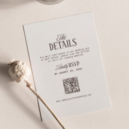アイボリーとブラウンの結婚式の詳細 RSVP QRコード エンクロージャーカード