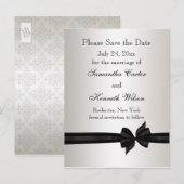 アイボリーとブラックのダマスク結婚式招待状 案内ポストカード (正面/裏面)