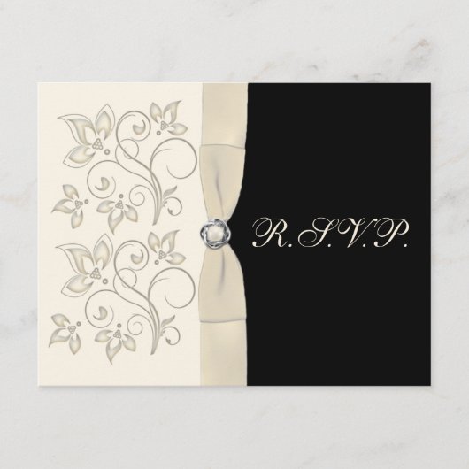 アイボリーとブラックのパールラブノット返信カード 出欠カード (正面)