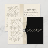 アイボリーとブラックのパールラブノット返信カード 出欠カード (正面/裏面)