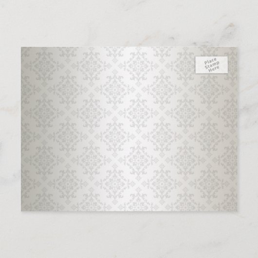 アイボリーとブラックダマスクウェディング招待状 案内ポストカード (裏面)