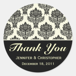 アイボリーとブラックダマスクカスタマイズ可能なシール ラウンドシール