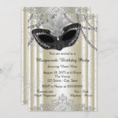 アイボリーとブラックパールマスカレードパーティー 招待状 (正面/裏面)