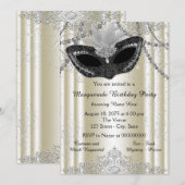 アイボリーとブラックパール・マスカレードパーティー 招待状 (正面/裏面)