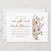 アイボリーとブルゴーニュの水の色のフローラ 招待状 (正面)