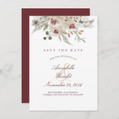 アイボリーとブルゴーニュの水の色の救フローラデータ セーブザデート (正面/裏面)