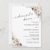 アイボリーとブルーのボヘミアンフラワー リハーサルディナー 招待状 (正面)