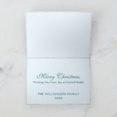 アイボリーとブルーキャンドルピ白熱［赤熱］光を放つネコーンクリスマス シーズンカード (内部)