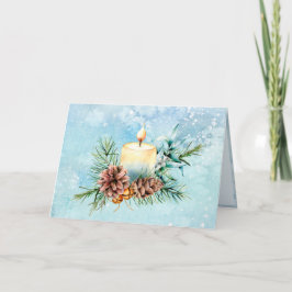 アイボリーとブルーキャンドルピ白熱［赤熱］光を放つネコーンクリスマス シーズンカード