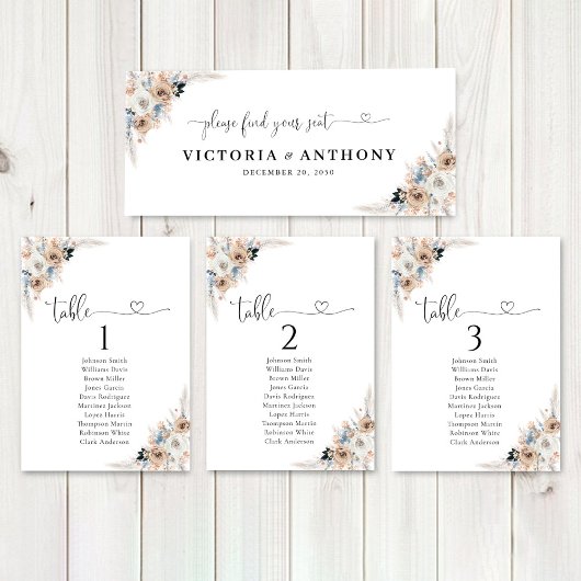 アイボリーとブルーボー結婚ホフローラのヘッドテーブル記号