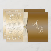 アイボリーとブロンズのフローラモノグラムの招待状 招待状 (正面/裏面)