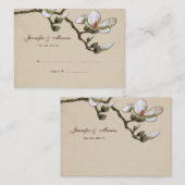 アイボリーとホワイトマグノリアフローラシーティングカード プレイスカード (正面/裏面)