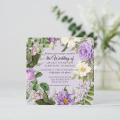 アイボリーとラベンダーのバラ ヴィンテージ ボタニカル フラワーズ 招待状 (スタンド正面)