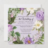 アイボリーとラベンダーバラヴィンテージ植物学フローラ 招待状 (正面)
