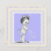 アイボリーとラベンダーベビーガールシャワー 招待状 (正面/裏面)