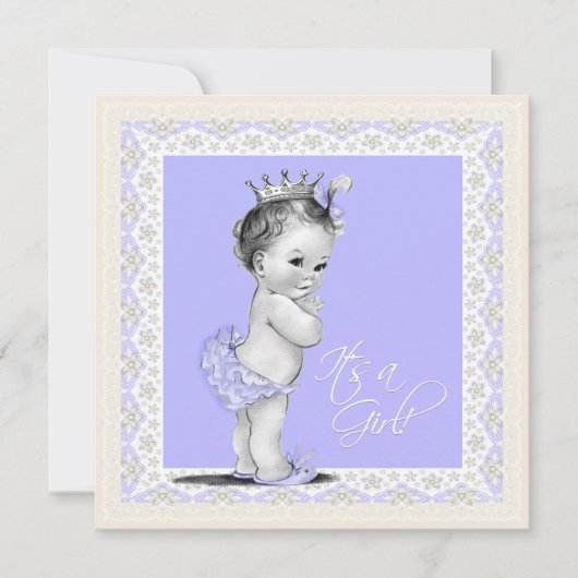 アイボリーとラベンダーベビーガールシャワー 招待状 (正面)