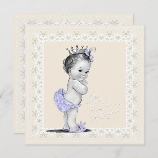 アイボリーとラベンダーベビーガールシャワー 招待状 (正面/裏面)