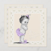 アイボリーとラベンダーベビーシャワー 招待状 (正面/裏面)