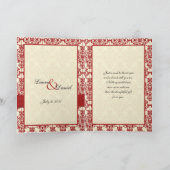 アイボリーとレッドのダマスク フォト サンクス カード (内部)