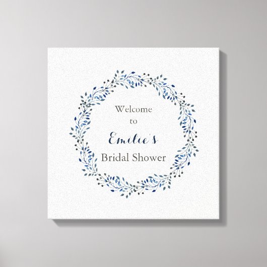 アイボリーと海軍のフローラブライダルシャワーウェルカムサイン キャンバスプリント (正面)