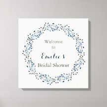 アイボリーと海軍のフローラブライダルシャワーウェルカムサイン