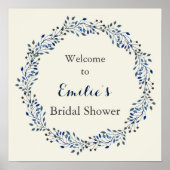 アイボリーと海軍のフローラブライダルシャワーウェルカムサイン ポスター (正面)