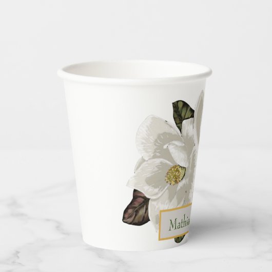 アイボリーと灰色のマグノリアの花 紙コップ (正面)