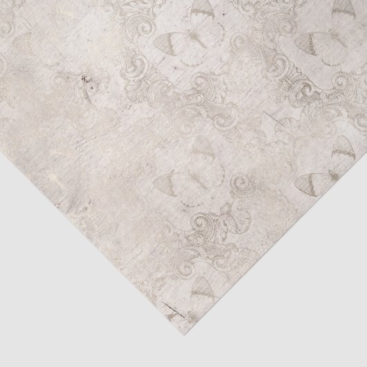 アイボリーと白華美蝶ヴィンテージダマスク 薄葉紙 (詳細)