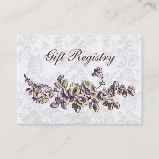 アイボリーと紫のヴィンテージフローラ結婚の 名刺 (正面)
