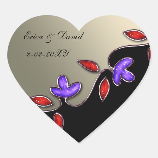 アイボリーと赤いフローラ封筒シール ハートシール (正面)