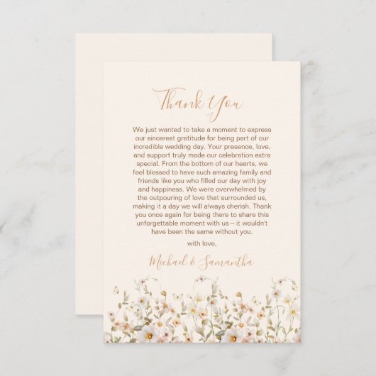 アイボリーと赤面のワイルドフラー結婚ズ サンキューカード (正面/裏面)