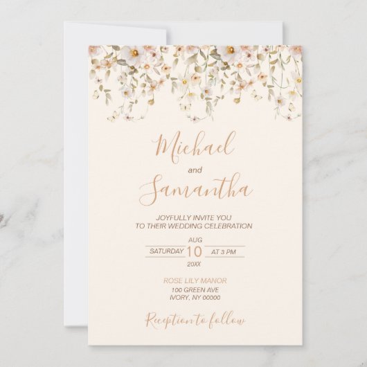 アイボリーと赤面のワイルドフラー結婚ズ 招待状 (正面)