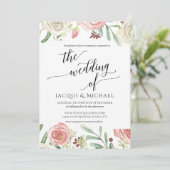 アイボリーと赤面フローラ結婚のバラ葉 招待状 (スタンド正面)