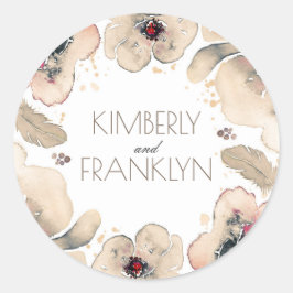 アイボリーと赤面水彩花ボホ結婚の ラウンドシール