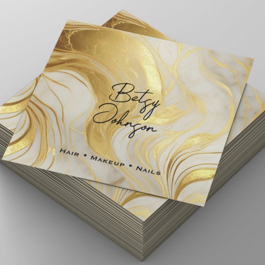 アイボリーと金ゴールドの大理石付きサロン名刺