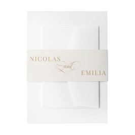 アイボリーと金ゴールドエレガント書道結婚の 招待状ベリーバンド