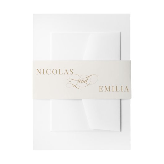 アイボリーと金ゴールドエレガント書道結婚の 招待状ベリーバンド (正面例)