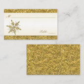 アイボリーと金ゴールドキラキラ雪の結晶プレイスカード プレイスカード (正面/裏面)