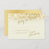 アイボリーと金ゴールドスパークルライトRSVP 出欠カード (正面/裏面)
