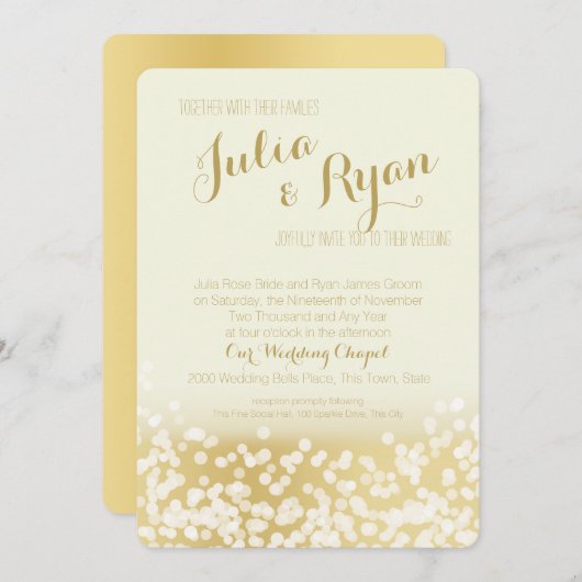 アイボリーと金ゴールドスパークルラ結婚イト 招待状 (正面/裏面)