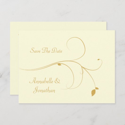 アイボリーと金ゴールドスワーズ日付を保存 案内ポストカード (正面/裏面)