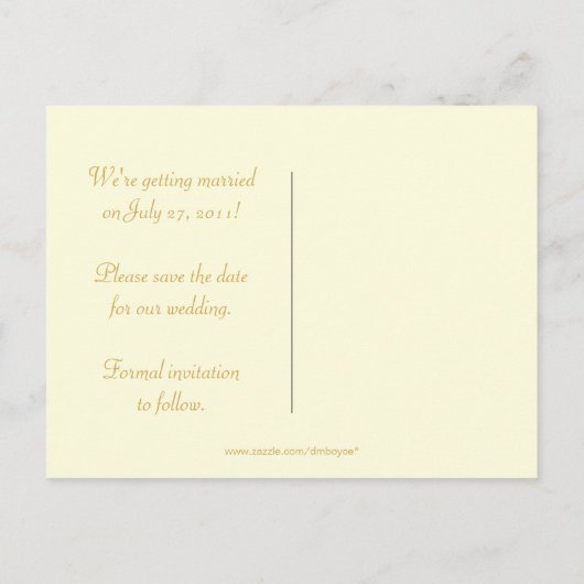 アイボリーと金ゴールドスワーズ日付を保存 案内ポストカード (裏面)