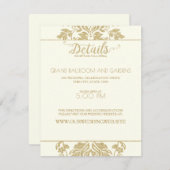 アイボリーと金ゴールドダマスクウェディング詳細 招待状 (正面/裏面)