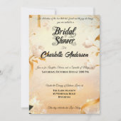 アイボリーと金ゴールドブライダルシャワーレースとフローラ 招待状 (正面)