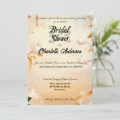 アイボリーと金ゴールドブライダルシャワーレースとフローラ 招待状 (スタンド正面)