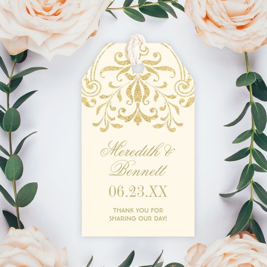 アイボリーと金ゴールドヴィンテージグラマー結婚ズモノグラム ギフトタグ