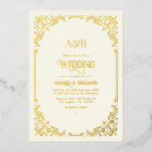 アイボリーと金ゴールド旧金美学結婚の 箔招待状 (正面)