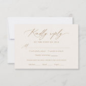 アイボリーと金ゴールド書結婚のメニューRSVPカード 出欠カード (正面)